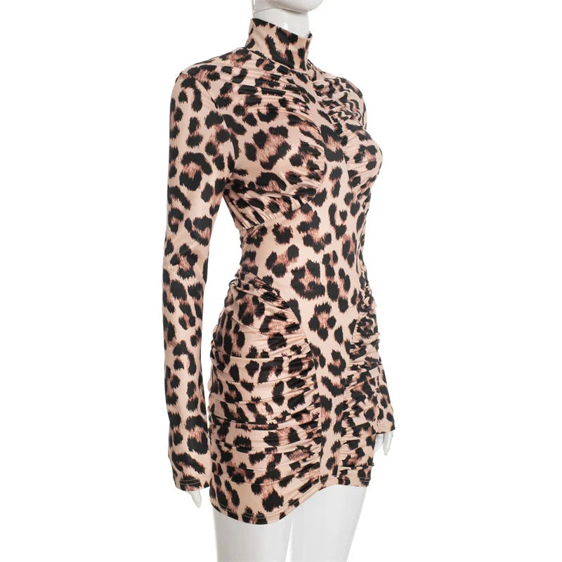 Leopard print dress on a mannequin against a white background