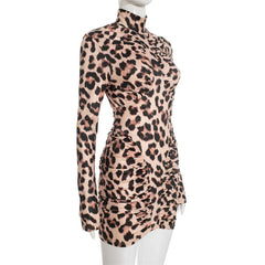 Leopard print dress on a mannequin against a white background