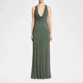 Sparkly rhinestone cowl neck sleeveless maxi dress