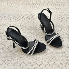 Black crystal embellished stiletto sandals