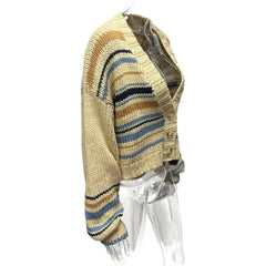Striped cardigan on a mannequin - side view