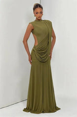 Draped Neckline Back Cutout Maxi Dress