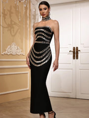 Black Strapless Beaded Maxi Dress – Elegant Gown