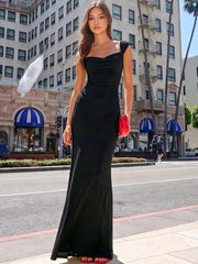 Cap Sleeve Cowl Neck Column Evening Dress