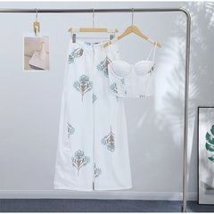White Floral Print Corset and Wide Leg Pants Set