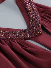 Embellished Halter Neck Cut Out Mini Dress