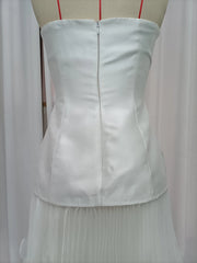 White Strapless Tiered Pleated Maxi Gown