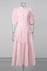 Embroidered Puff Sleeve Midi Dress