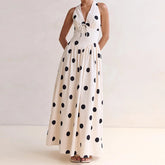 Polka dot halter maxi dress with open back