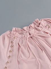 Ruffled High-Low Hem Dress with Lace-Up Neckline
