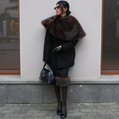 Faux Fur Shawl and Maxi Skirt Set