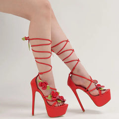 Red Crisscross Straps Platform High-heeled Sandals