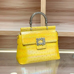 Ostrich Print Jewel Buckle Handbag