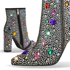 Rhinestone Pointed Toe Zipper Boots