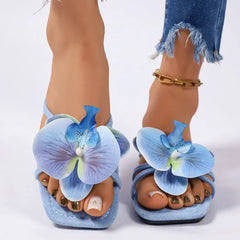 Floral Square Toe Slides