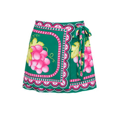 Grape Print Ruffled Swimsuit and Maxi Skirt Set