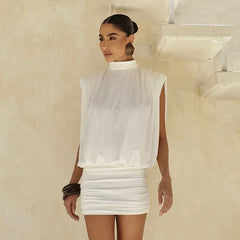 Sleeveless Hollow Out Back Turtleneck Mini Dress