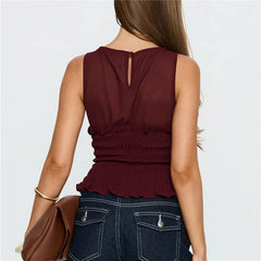 Smocked Sleeveless Boat Neck Tank Top