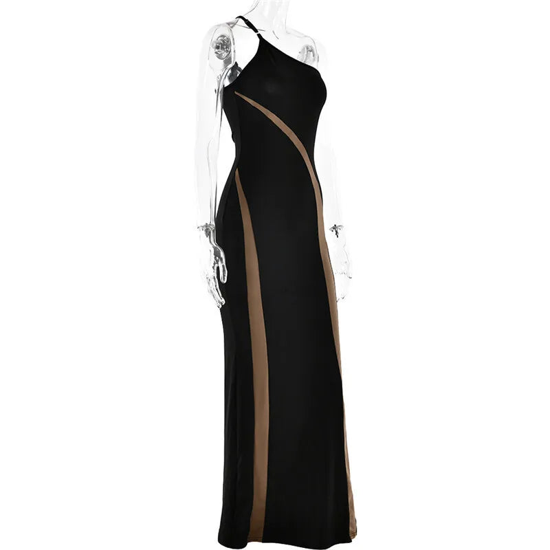 Black evening gown with brown accents