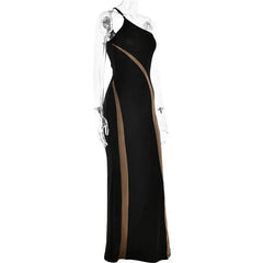 Black evening gown with brown accents