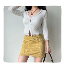 Floral A-Line Mini Skirt styled with a cardigan