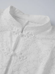 Floral Lace Mandarin Collar Top