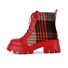 Plaid Platform Block Heel Boots