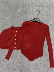 O-Neck Shawl-Layer Long Sleeve Knit Top