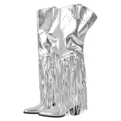 Fringed Pointed Toe Heeled Boots