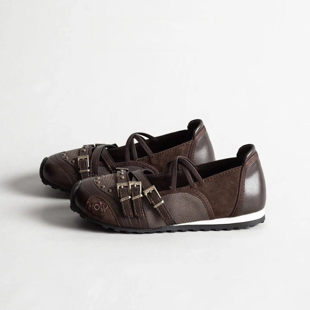 Dark brown buckled Mary Jane flat shoe
