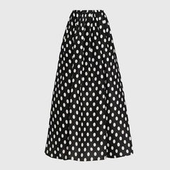Off-the-Shoulder Ruffled Polka Dot One-Piece Swimsuit and Maxi Skirt Set