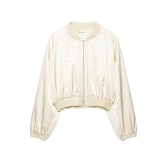 Cropped Ribbed Hem Bomber Jacket