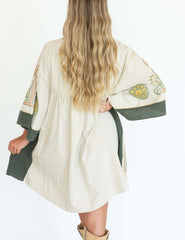 Floral Embroidered V-Neck Mini Dress