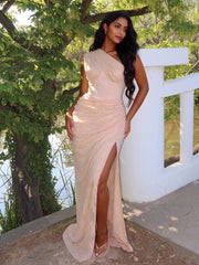 One Shoulder Corset Lace Draped Maxi Dress