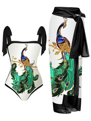 V-Neck Tie-Strap Swimsuit and Wrap Skirt Set