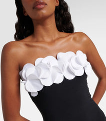 Strapless Swimsuit and High-Waist Maxi Skirt Set with Floral Appliqués