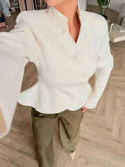 Diagonal Button Peplum Blazer