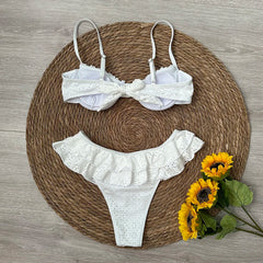 White Frill Bikini Swimwear Set