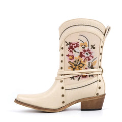 Embroidered Mid-Calf Western Boots