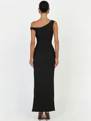 Asymmetrical Neck High Slit Maxi Dress