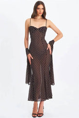 Polka dot maxi dress with adjustable spaghetti straps