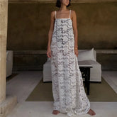 Sheer floral lace maxi dress with spaghetti straps