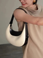 Two-Tone Crescent Shoulder Bag – Minimalist Curved Hobo
