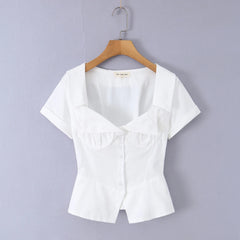 Black lapel collar corset top displayed on a hanger