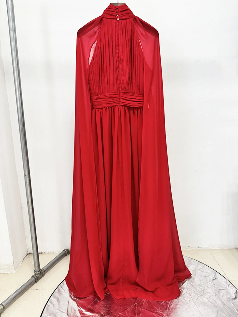 Red evening gown on a white background