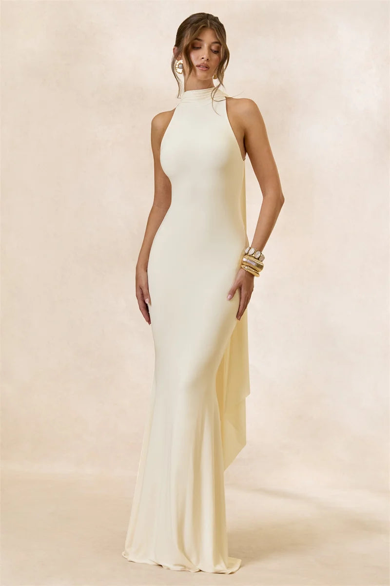 Halter cape maxi dress in ivory