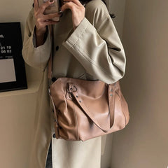 Faux Soft Leather Rivet Detail Tote Bag