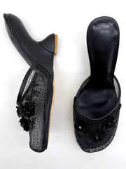 Embellished Mesh Wedge Mule Shoes