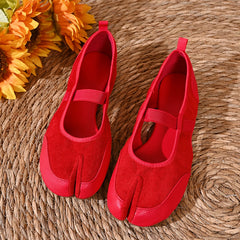 Red split toe ballet flats with Mary Jane strap