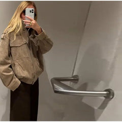 Stand Collar Suede Bomber Jacket